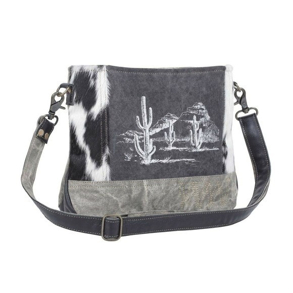 Myra Bag Handmade Sabulous Shoulder Bag Upcycled Canvas & Cowhide Leather - Picture 3 of 8